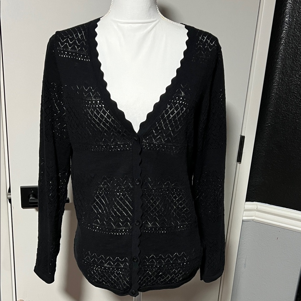 Frye Women's Black Scalloped Cardigan